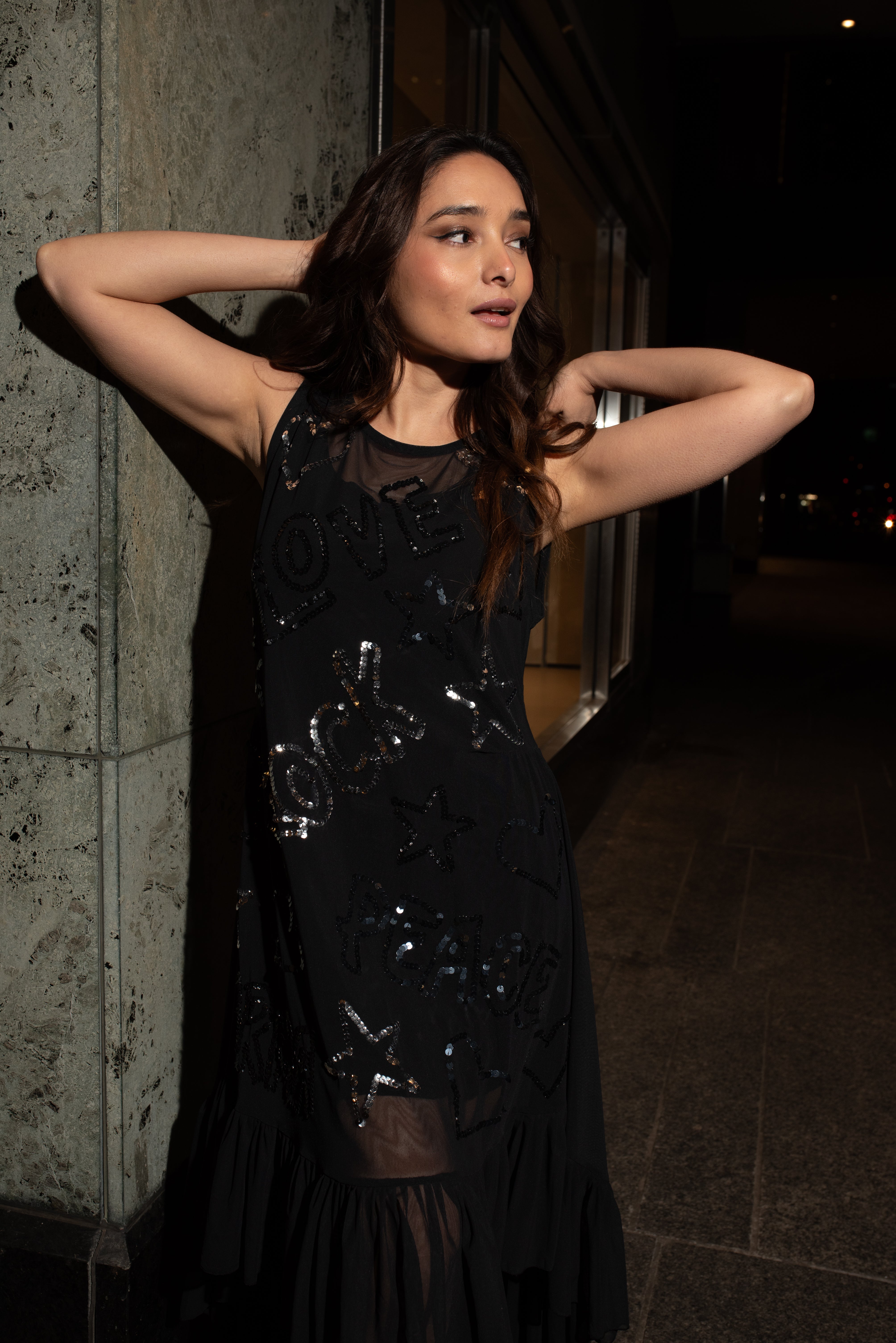 Ruffle Mesh Dress Peace Love Karma