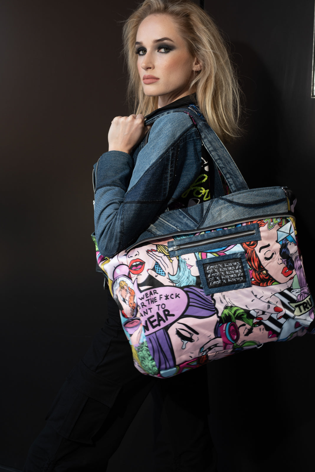 Designer Denim Bag Peace Love Smile