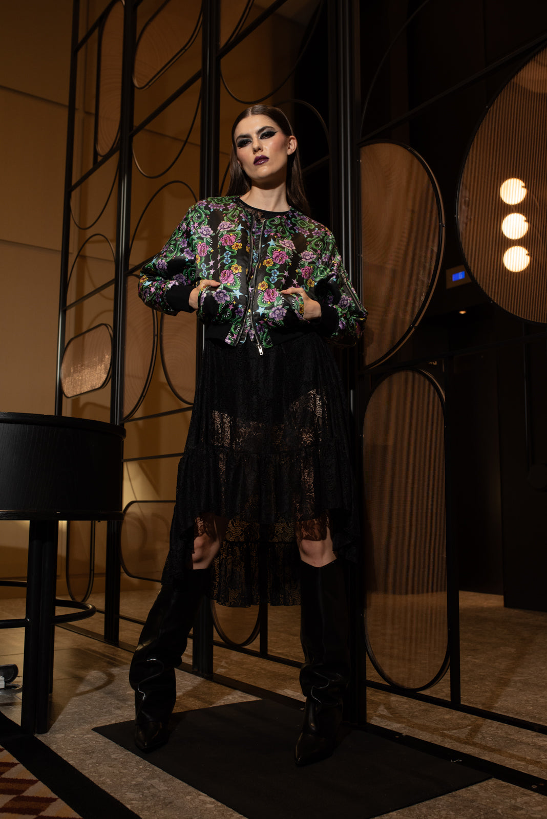 Zip Bomber Jacket Snake Black