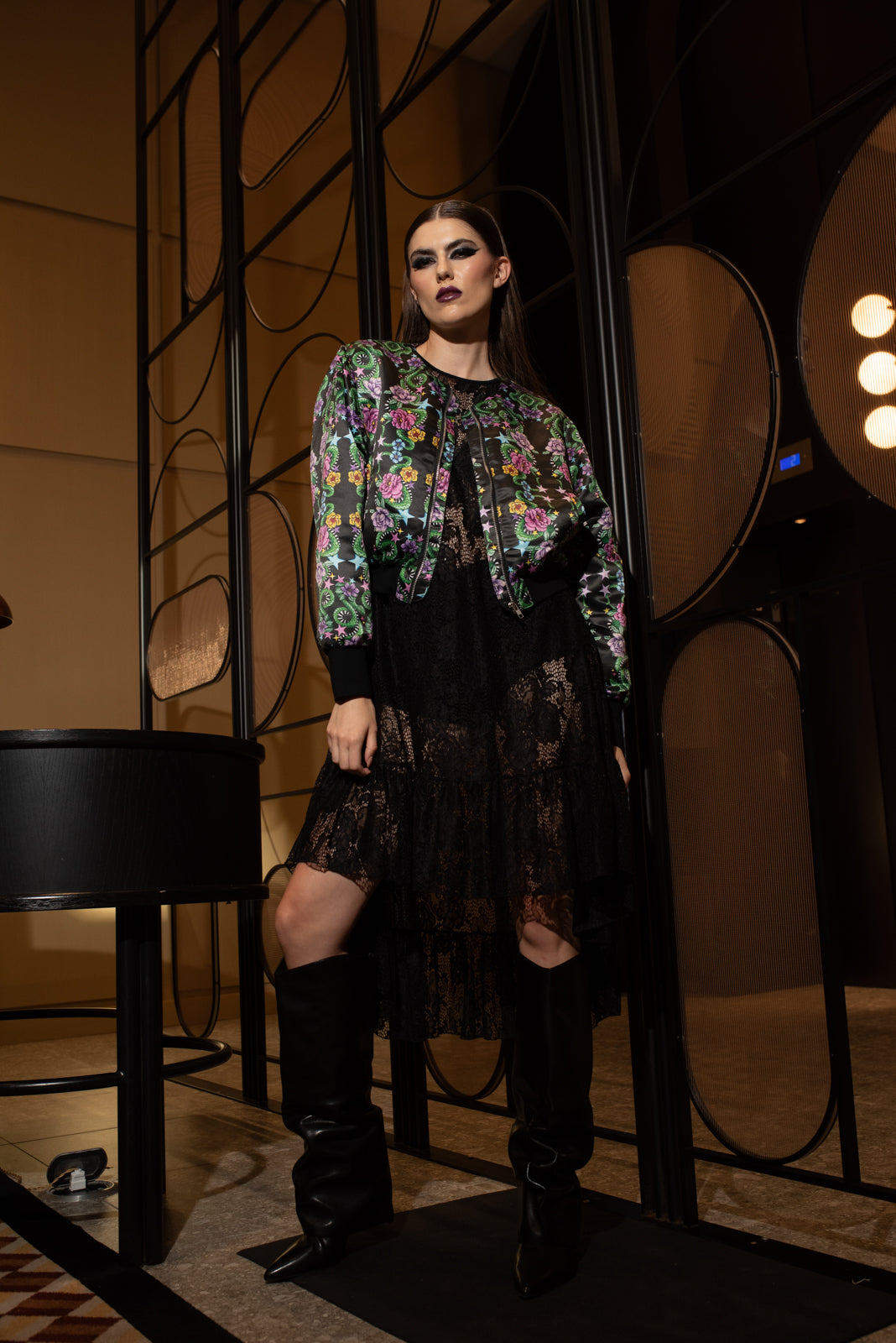 Zip Bomber Jacket Snake Black