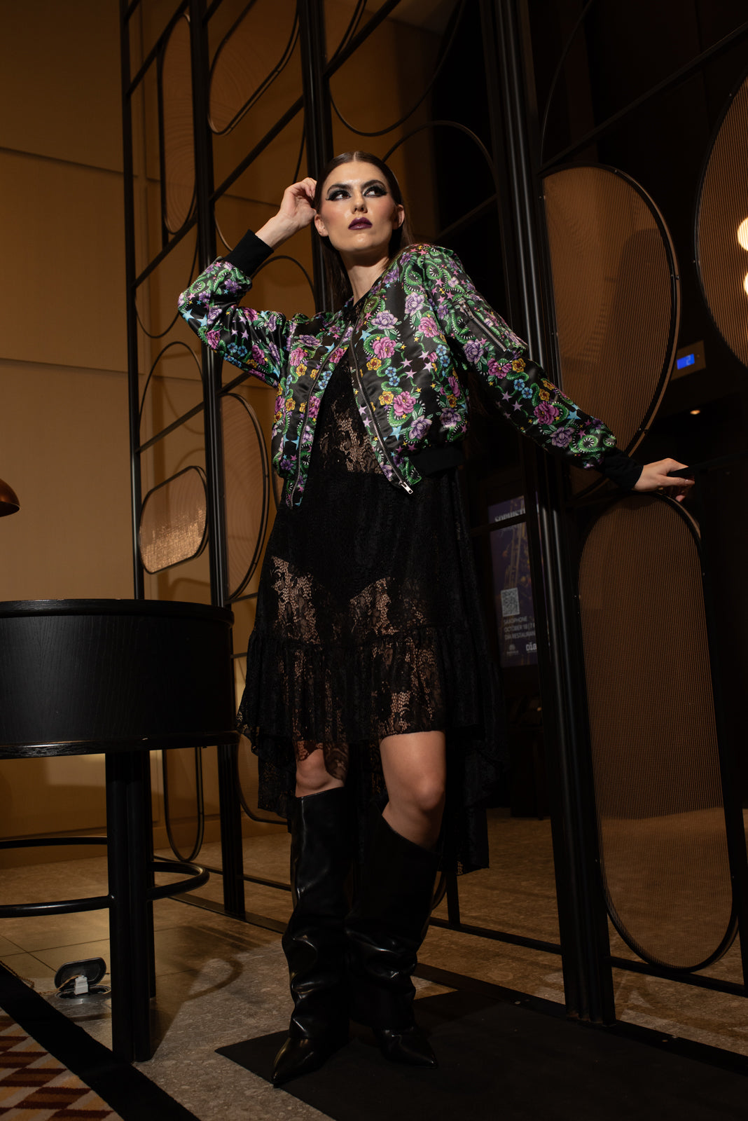 Zip Bomber Jacket Snake Black