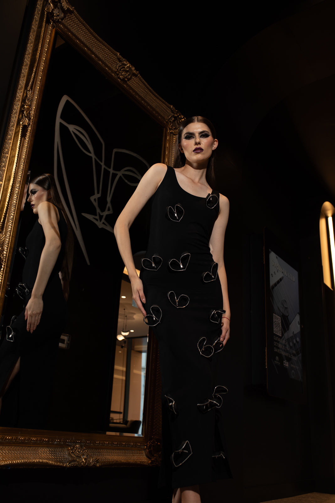 Slide Dress Heart Zipper Black