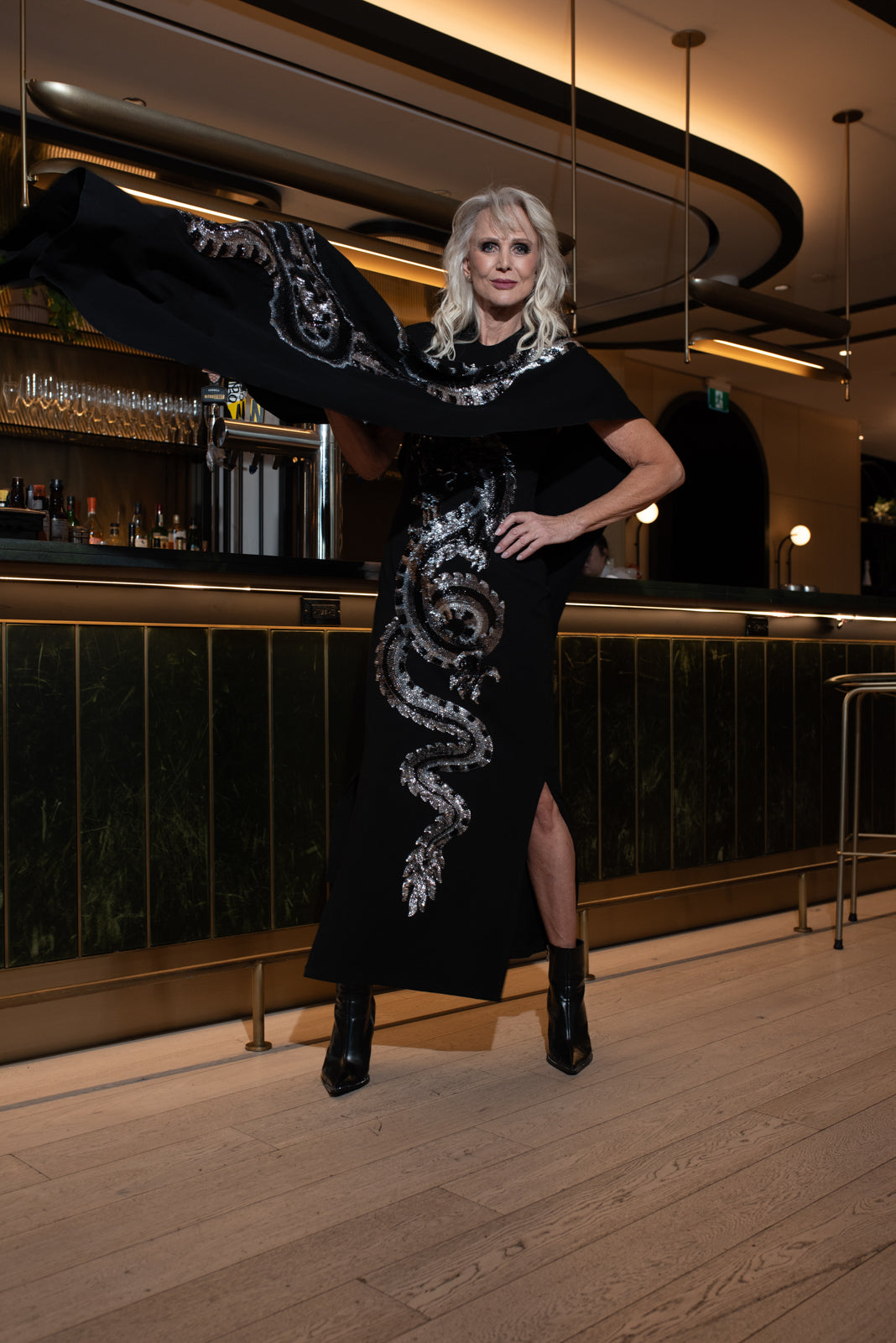 Long Cape Dragon BW Beaded