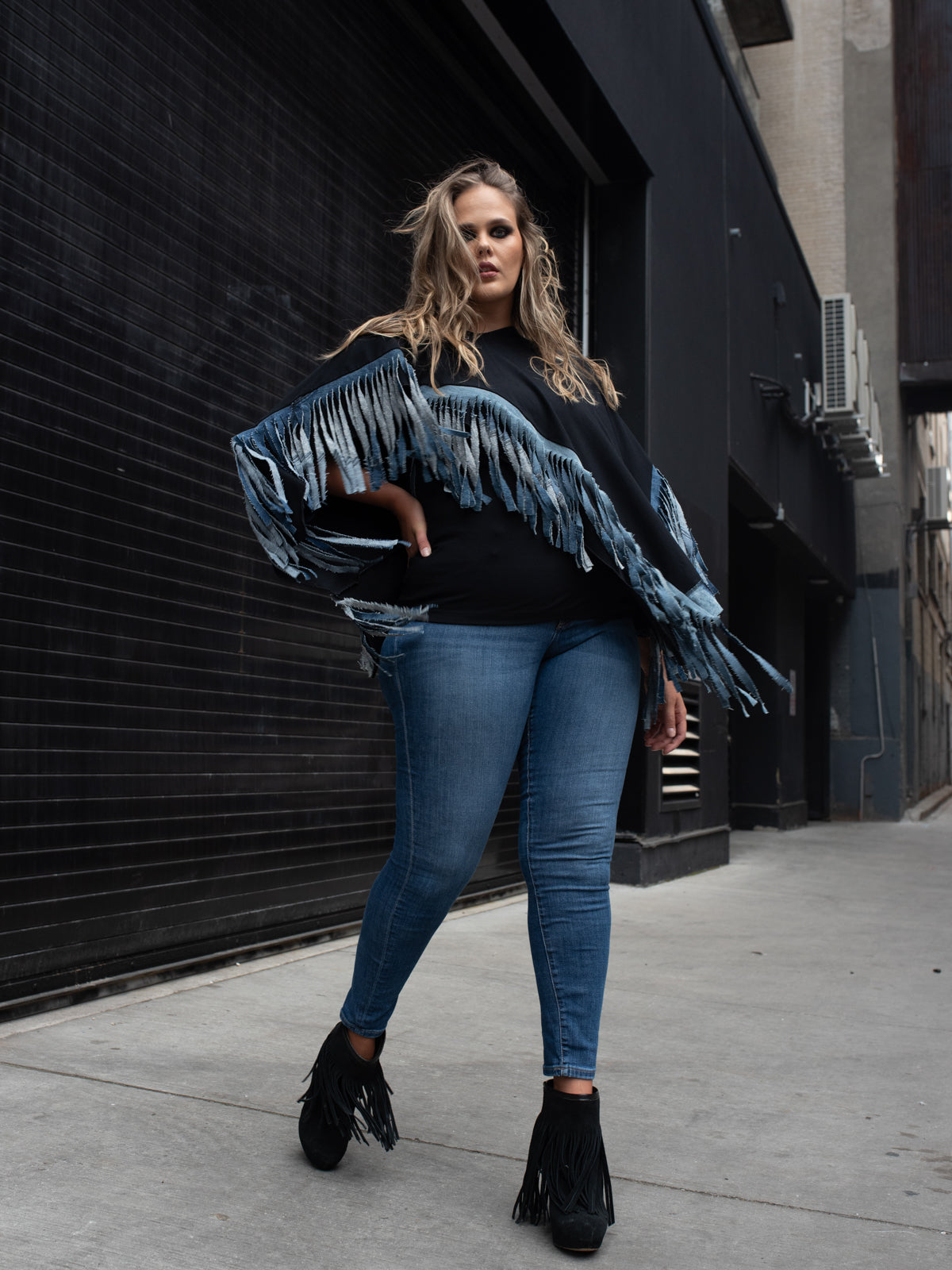 Fringe Cape Remix Denim