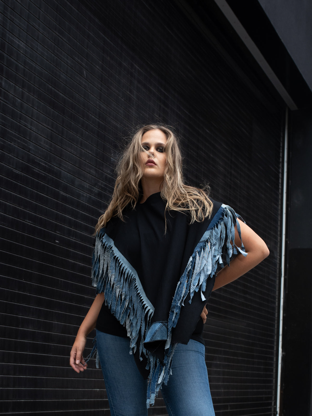 Fringe Cape Remix Denim
