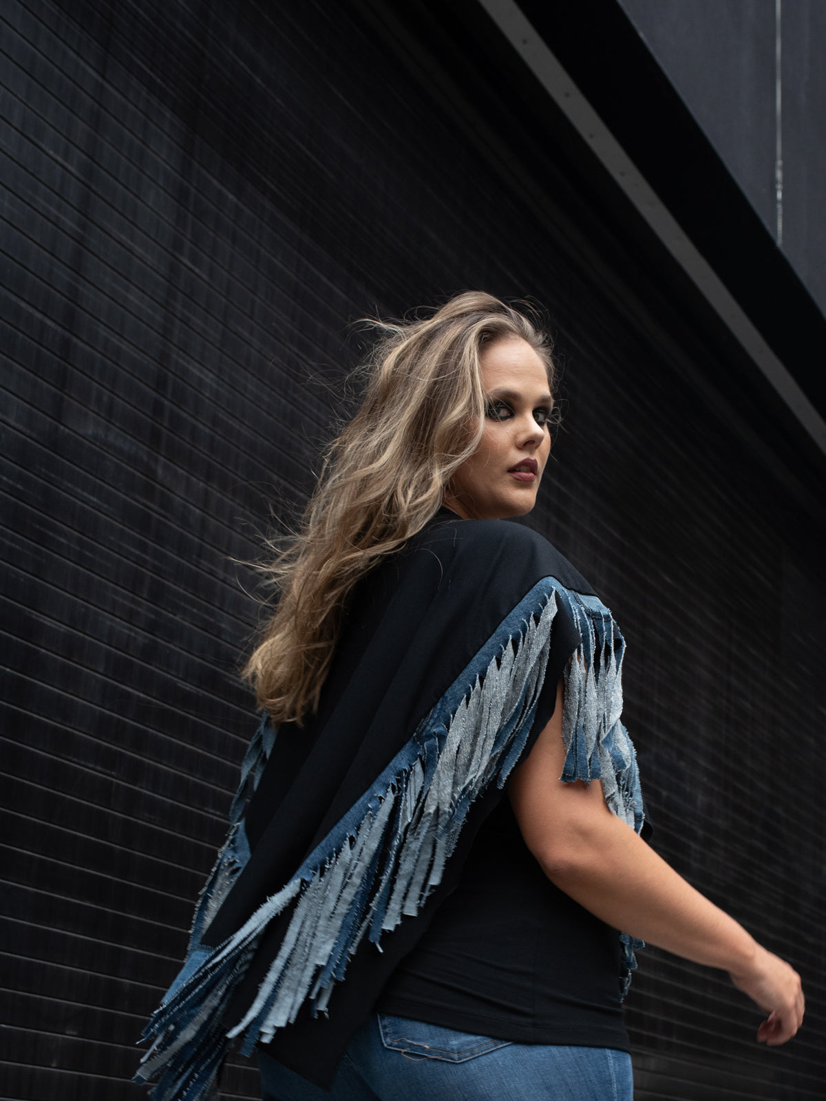 Fringe Cape Remix Denim
