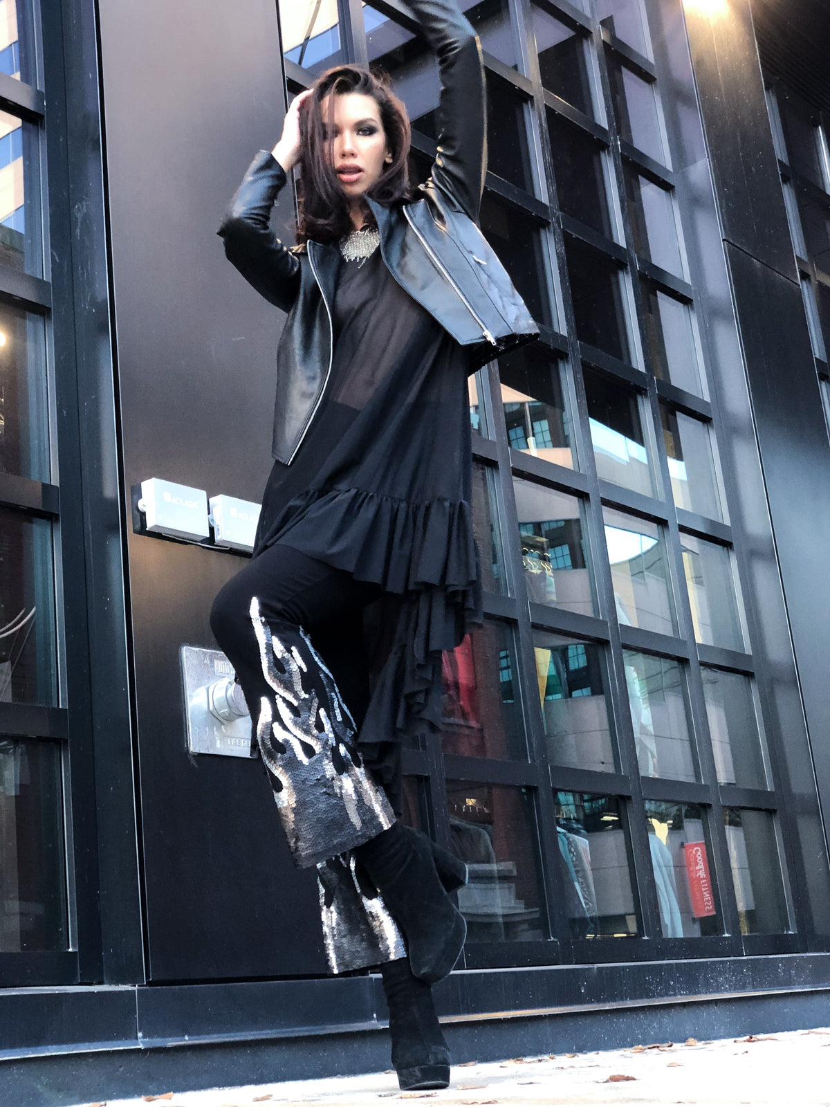 Ruffle Mesh Dress Black