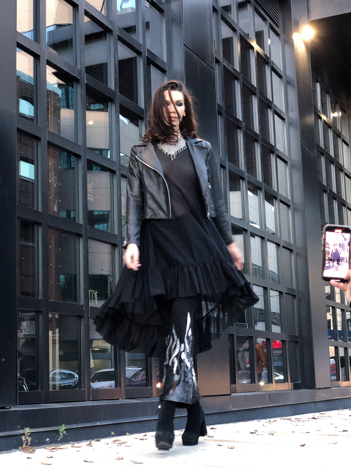 Ruffle Mesh Dress Black