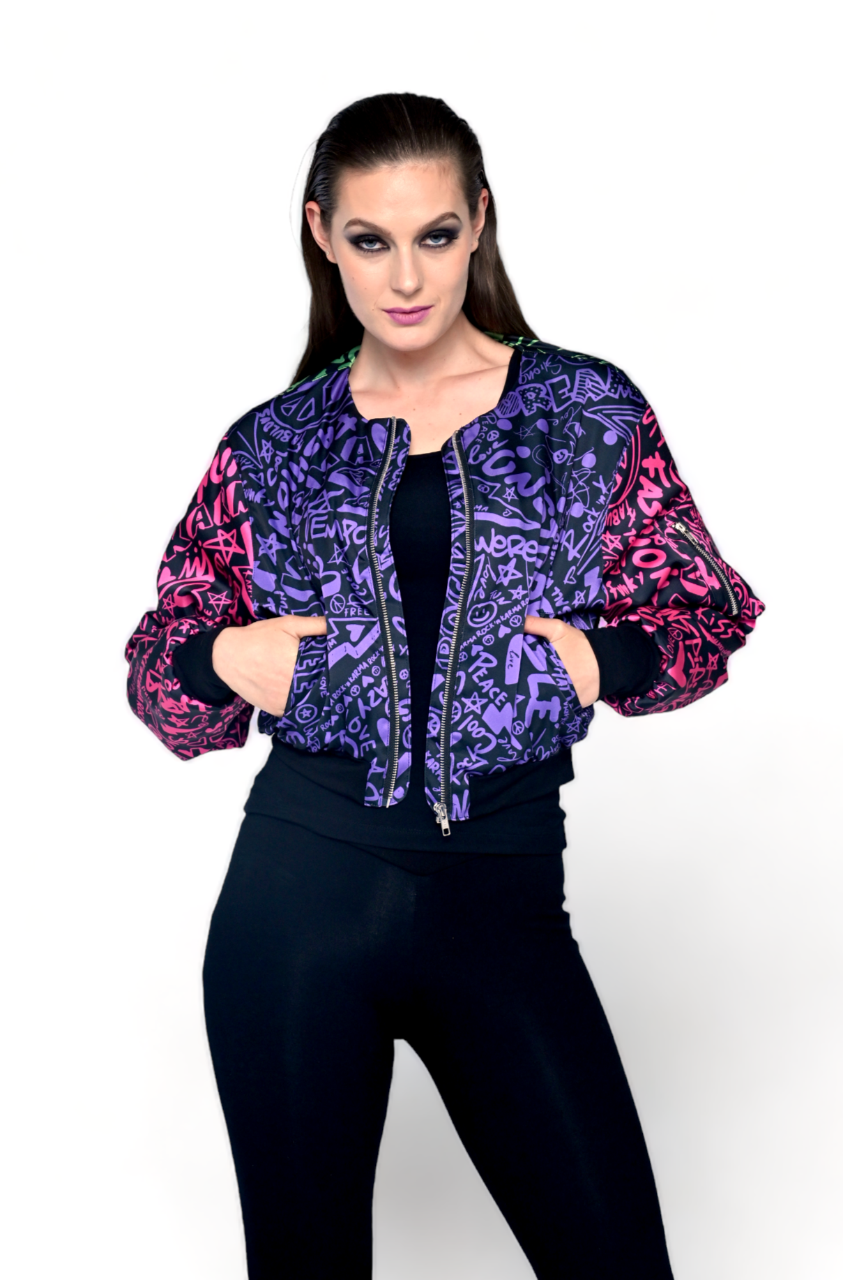 Zip Bomber Jacket Inspiring Karma Multi