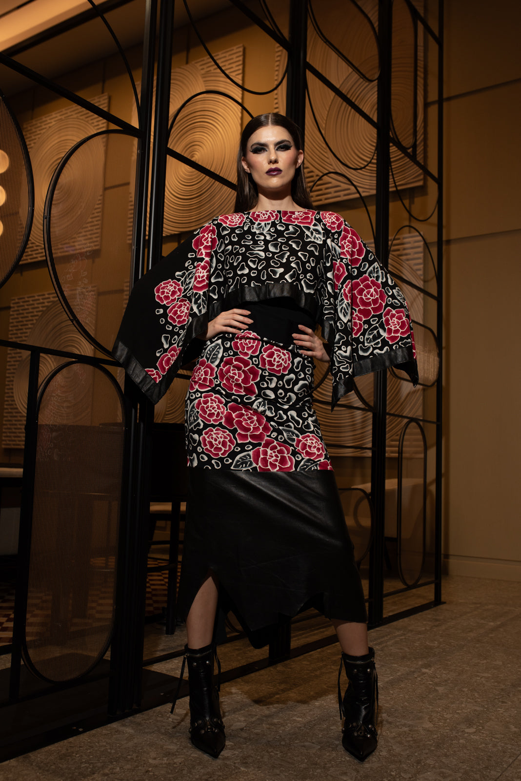 Leather Skirt Velvet Rose