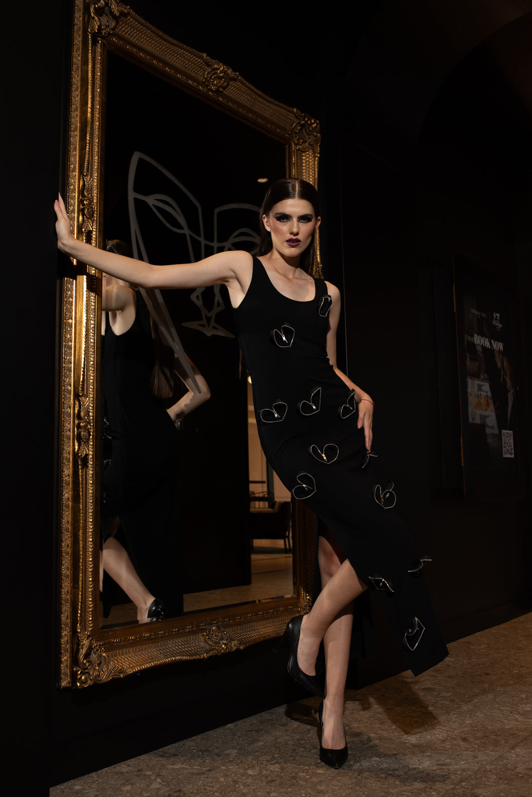 Slide Dress Heart Zipper Black