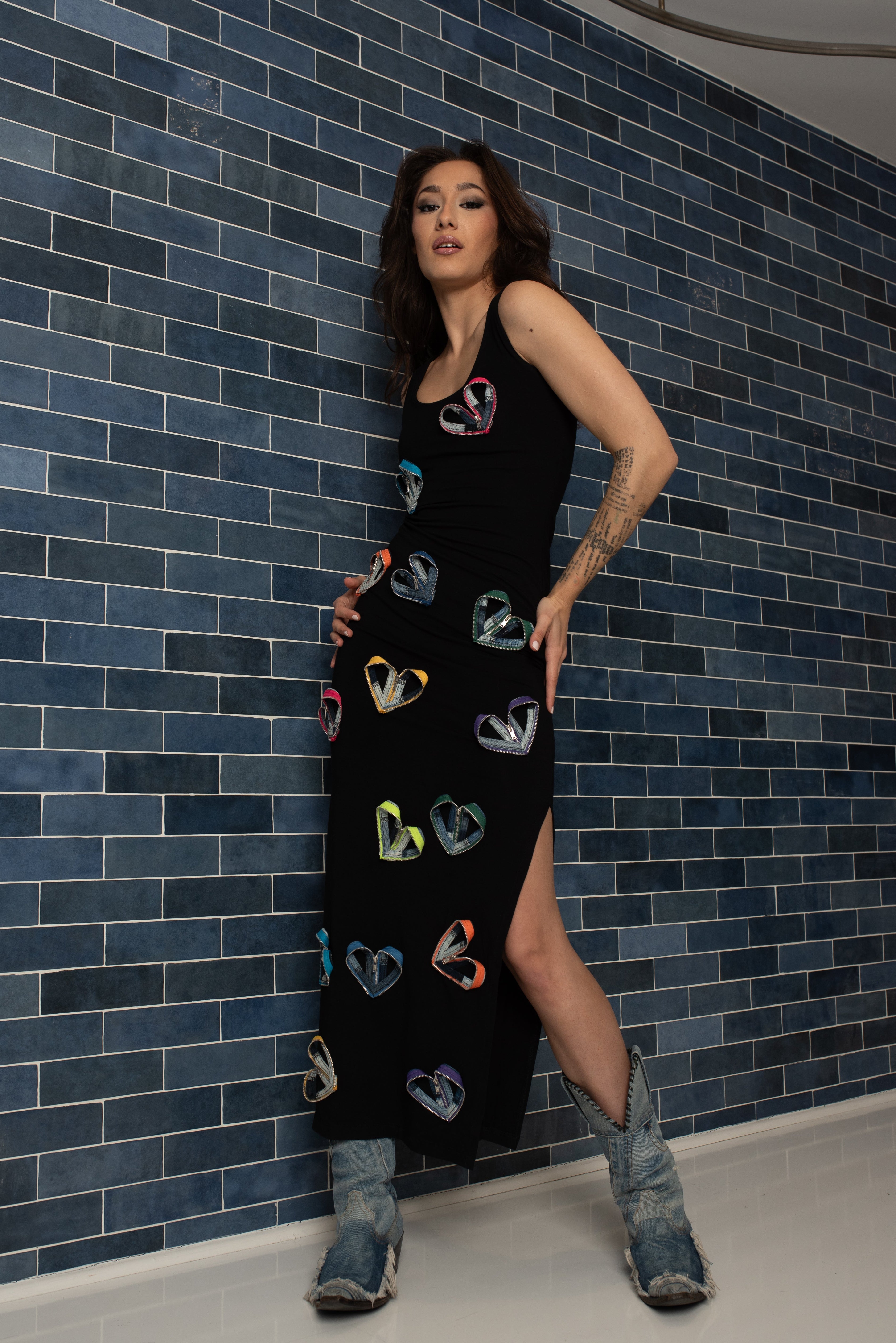 Slide Dress Heart Zipper Multi