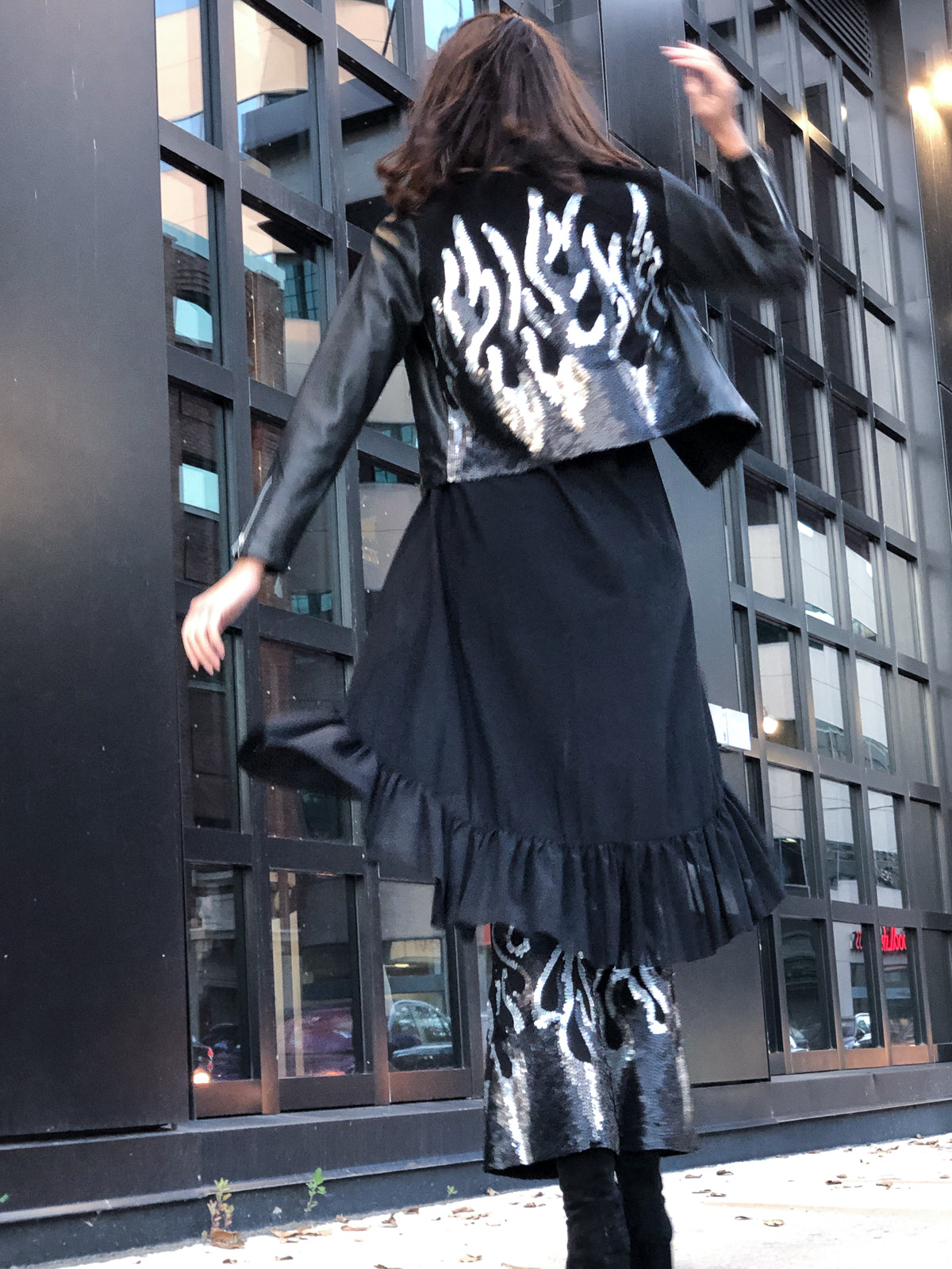 Ruffle Mesh Dress Black