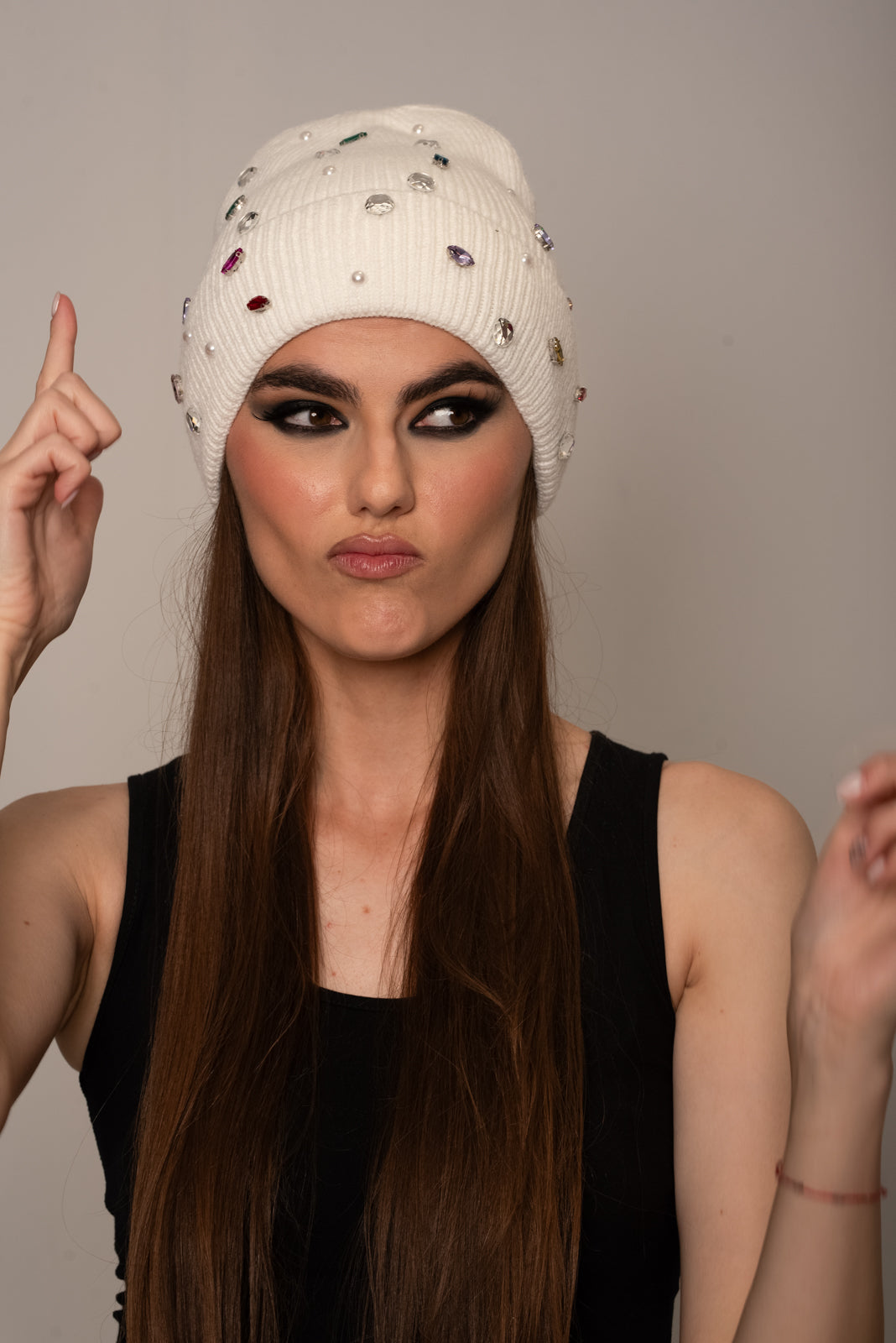 White Rhintestone Knit Hat