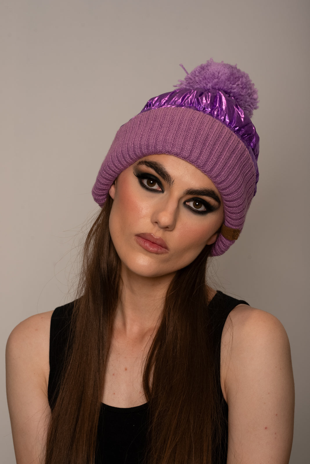 Metallic Puffer Purple Hat