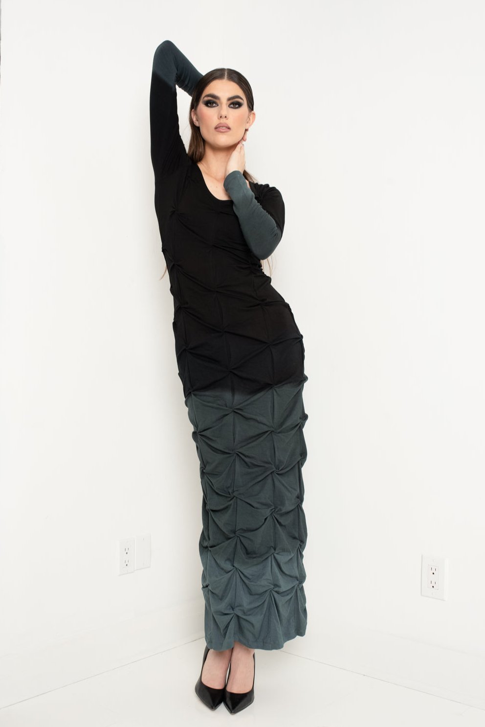 Ruched Maxi Dress Watercolour Black