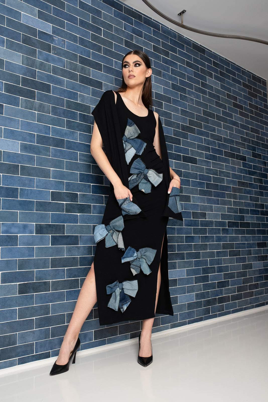 Slide Dress Bows Denim