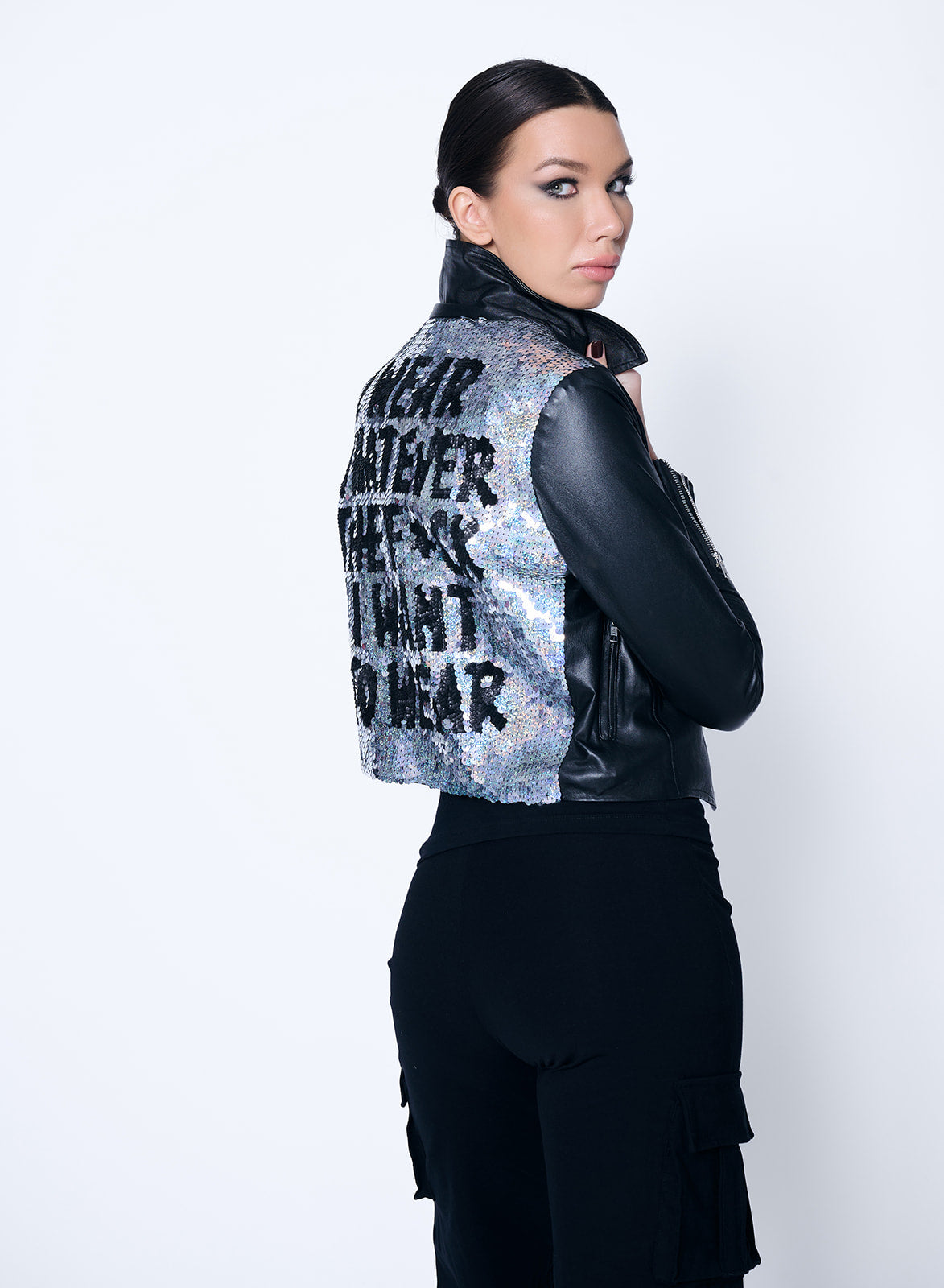 QT5053 Biker Jacket I Wear Whatever Silver